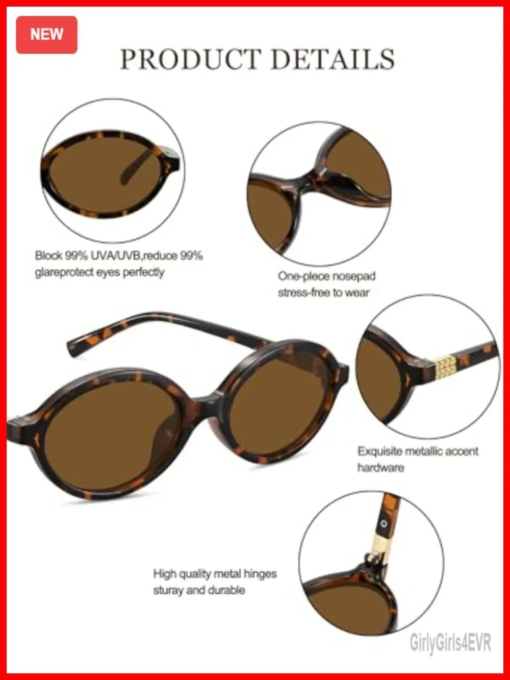 Retro Oval Acetate Sunglasses Women UV400 Protection